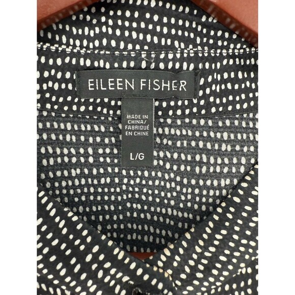 Eileen Fisher Black Polka Dot Silk Sleeveless Button Front Dress Size Large EUC - Picture 10 of 10